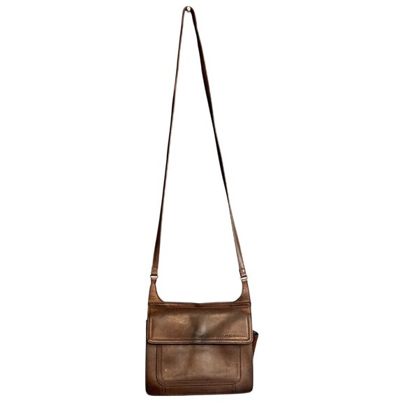 Vintage Fossil Brown Leather Crossbody Organizer Bag - Picture 1 of 12